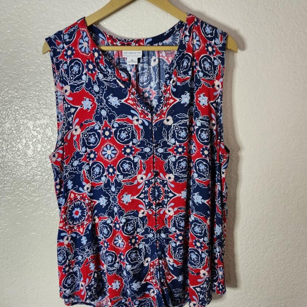 Liz Claiborne Women's XL Top Split Neckline With Buttons Navy Blue